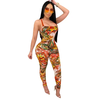 

Zuctuo Women Sexy Halt Strapless Jumpsuit Floral Print Hollow Out Backless Jumpsuit High Waist Skinny 2020 Summer Vestido