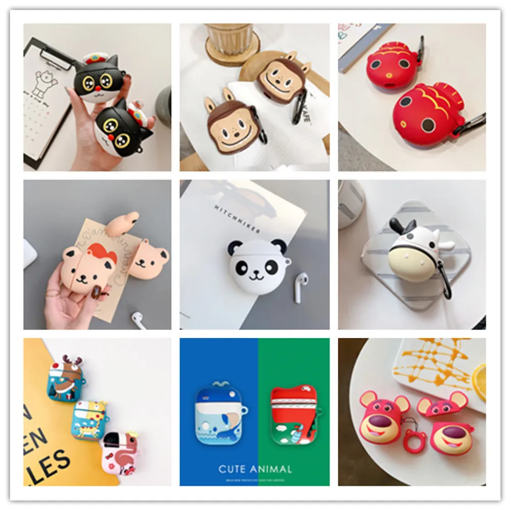 

3D Earphone Case For Airpods 2 Case Silicone Cartoon Headphone/Earpods Cover For Apple Airpods protective Case Keychain