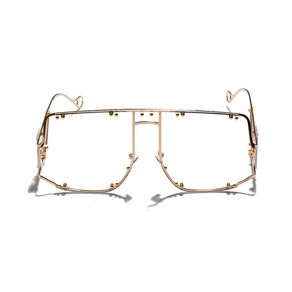 Супер футуристический негабаритный щит козырек Солнцезащитные очки плоский верх зеркальные моно линзы Модные женские металлические рамки заклепки солнцезащитные очки NX