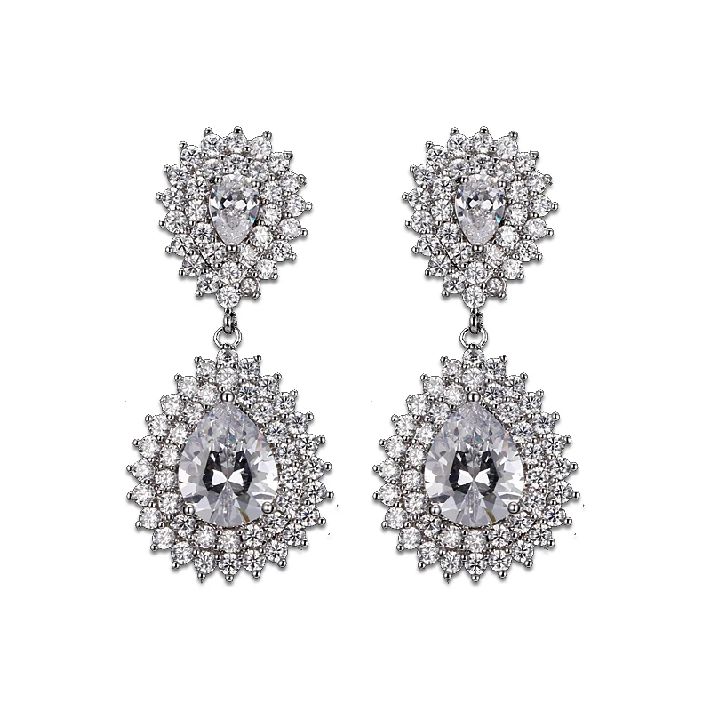 Bettyue High Quality Water Drop Shape Cubic Zirconia CZ Zircon Crystal Stud Earrings in White Gold Color Wedding Party | Украшения и
