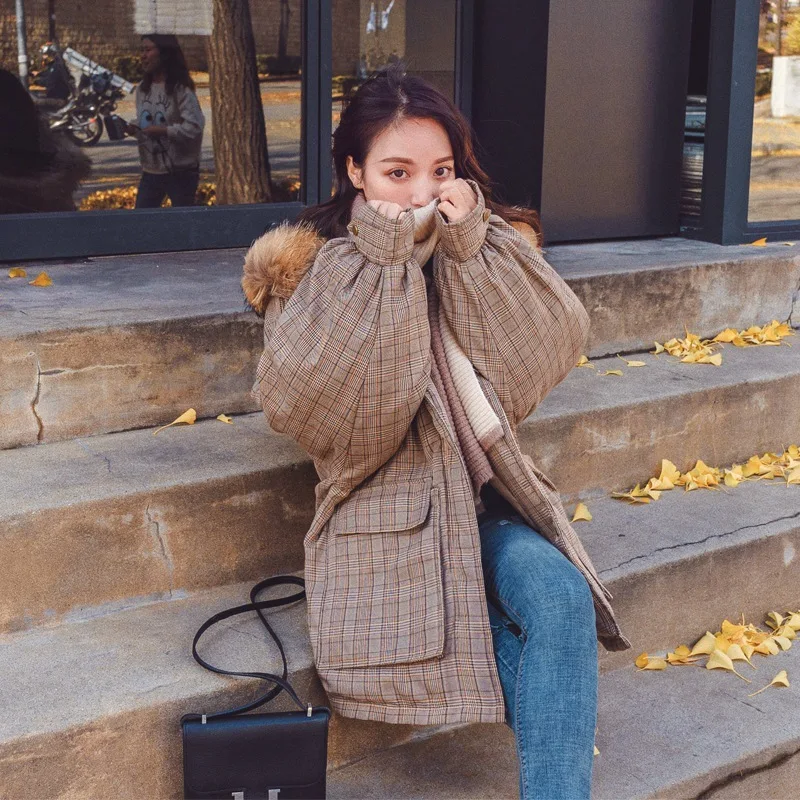 

2019 Winter New Style over-the-Knee Loose-Fit Mid-length Women's Oversize down Feather Cotton-padded Clothes Large Fur Collar Pl