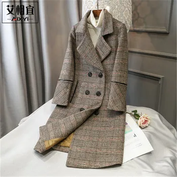 

Brand Wool Coat 4XL Plus Size 2020 Winter New Women Clothing High Quality Plaid Woolen Female Coats Warm Women's Woolen Coats