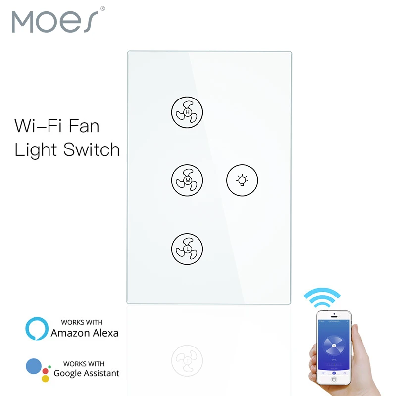 WiFi умный потолочный светильник-вентилятор настенный выключатель, Smart Life/Tuya APP пульт дистанционного управления различными скоростями, совместим с Alexa и Google Home