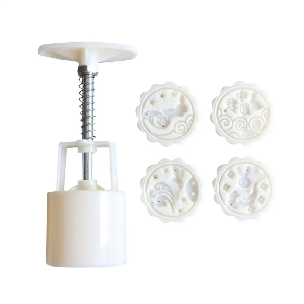White 3D Rose Cartoon Moon Moon Cake Mould Mungbean Cake Rabbit Mid-Autumn Festival Hand Pressing Mould DIY Tool Cookie Dry Mould FD - Цвет: White