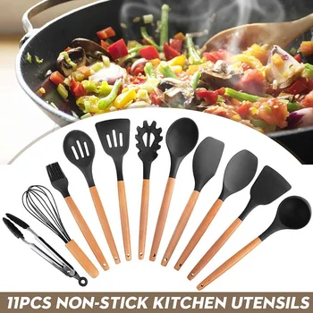 

11PCS Silicone Kitchenware Non-stick Cookware Cooking Tool Spatula Ladle Egg Beaters Shovel Spoon Soup Kitchen Utensils Set