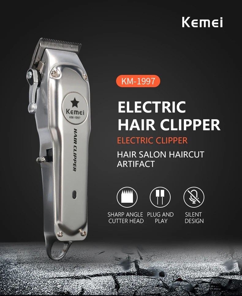 Kemei Barber Shop Rechargeable Hair Clipper Electric Hair Trimmer Professional Haircut Shaver Beard Trimmer Machine All Metal