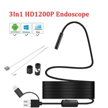 Endoscopio de cámara de lente de 8mm HD 1200P IP68 2M tubo Flexible duro micro USB tipo-c boroscopio Video endoscopio inspección para Android