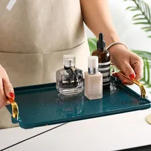 

Nordic PlasticTray Rectangular Tea Storage Tray With Handle Organizer Display Plates For Food Dishes For Serving Kitchen Tool