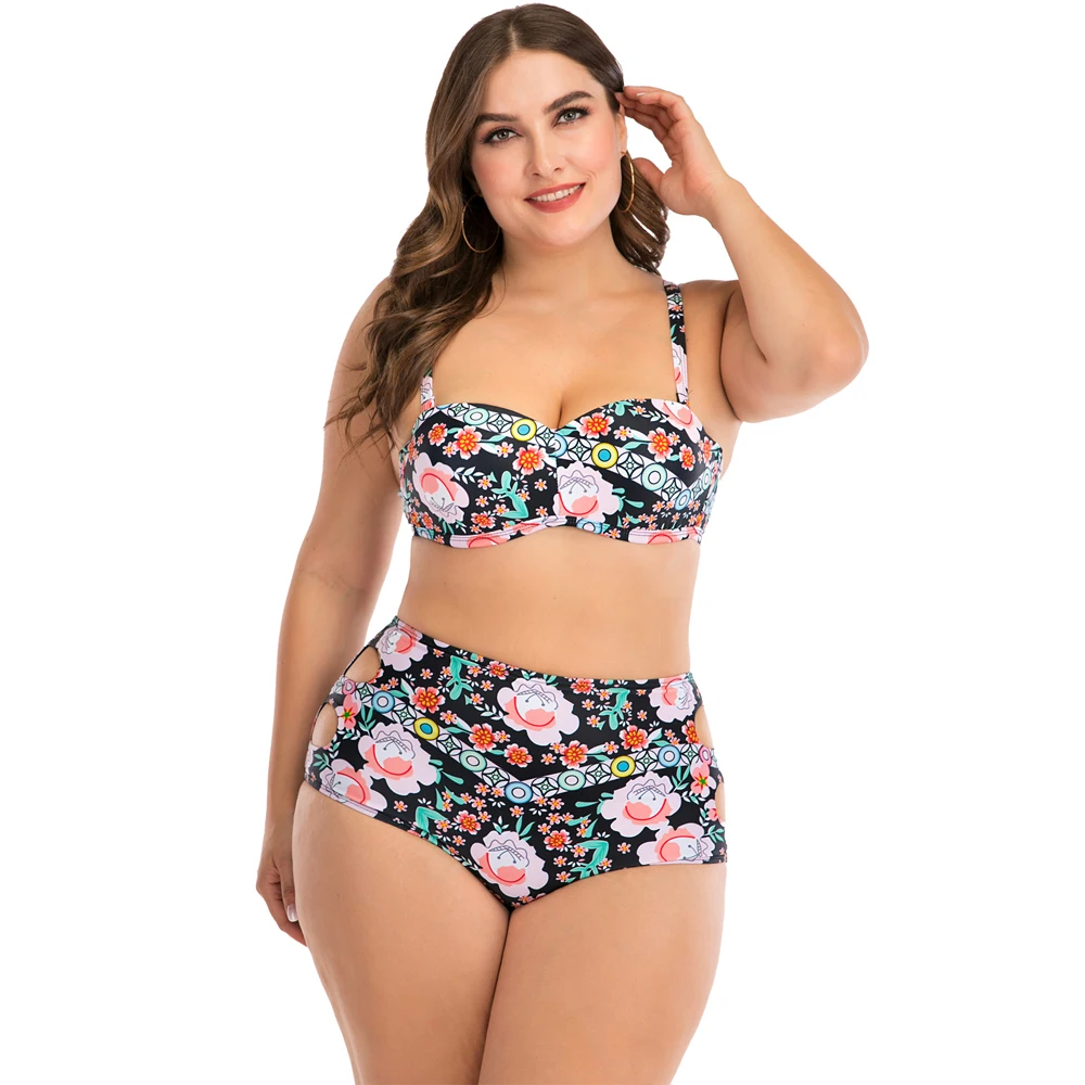 Женский купальник бикини большого размера с принтом купальный костюм пляжная
