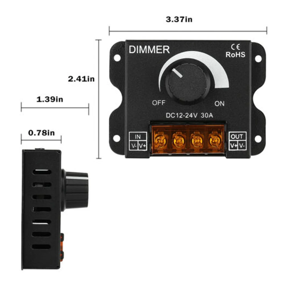 DC12V-24V PWM Digital Dimmer 30A Dimmer with Knob ON / OFF Switch Adjustable Brightness for LED Light Bar LED Dimmer