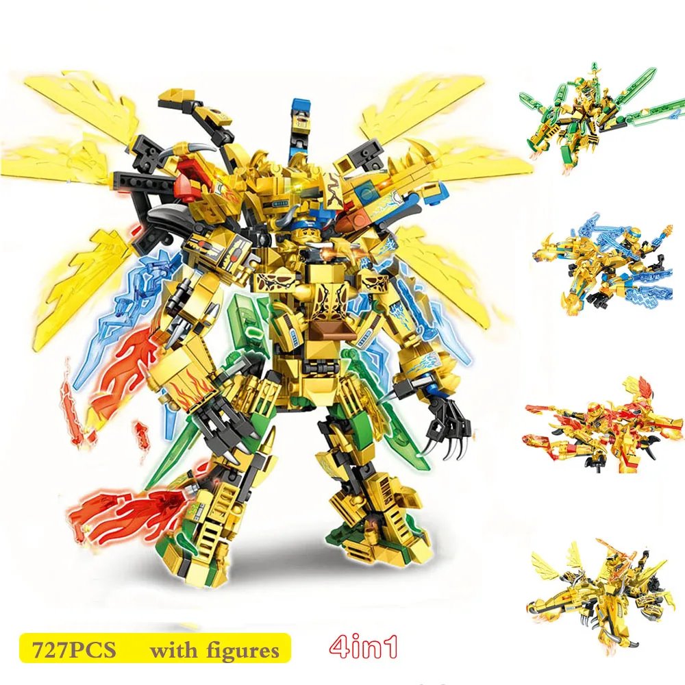 

2020 4in1Gold Saints transformation DIY Buiding Blocks Dragon Bricks Creator Figures Model Technic Education Toys for Children