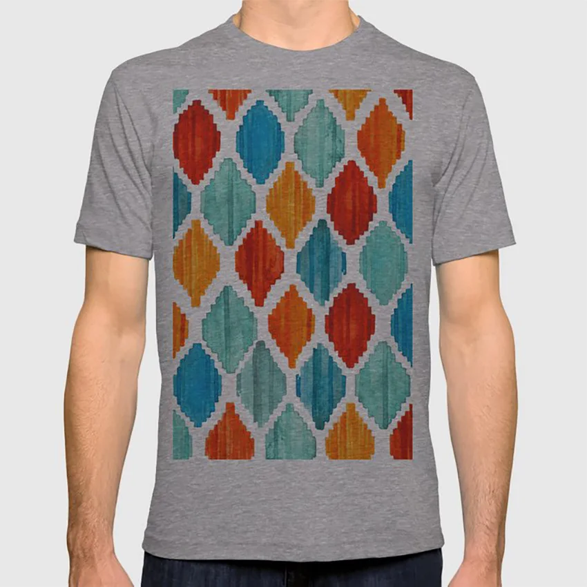Яркие Цвета Племенной ikat шаблон Футболка красочные современные tribal ikat