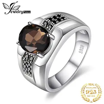 

Jewelrypalace Men's Oval Natural Smoky Quartz Black Spinel Anniversary Wedding Ring Band 925 Sterling Silver Rings Gemstone