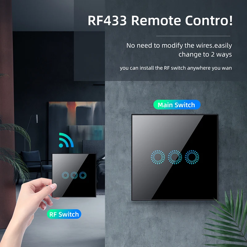 

RF433 Smart Light Touch Switch Wireless Smart Light Switch Wall Light Touch Switch WiFi Smart No Neutral Wire Smart Light Switch