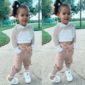 

Pudcoco Autumn Toddler Kid Baby Girl Tracksuit 2PCS Long Sleeve Mesh Hoodie Top Pants Trousers Outfits Clothes Sets