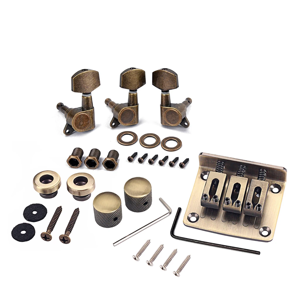 

Hricane Classical Guitar Cigar Box Bronze 3 String Bridge Machine Head Strap Buckle Knob Tuning Pegs Set Parts Accessories