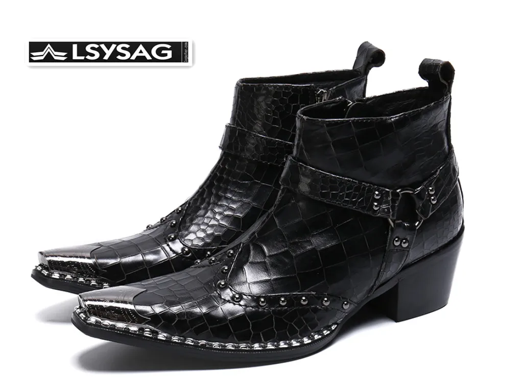 

Fashion British Rivets Men Ankle Boots Punk Real Leather Motorcycle Boots Fashion Man Formal Dress Boot Plus Size