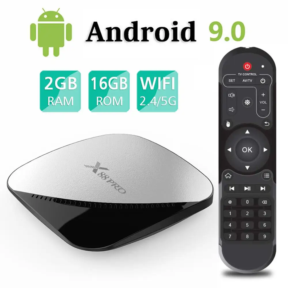 Android Box 9,0, X88 PRO tv Box 2 Гб ОЗУ 16 Гб ПЗУ RK3318 четырехъядерный 64 бит Cortex-A53 двойной WiFi 2,4 ГГц/5 ГГц Поддержка 4K 3D видео - Цвет: US plug