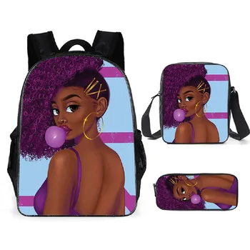 

Afro Girl Magic Book Bag Black African American Women School Bag Sets for Kids Elementary Children Bookbags 3pcs/set