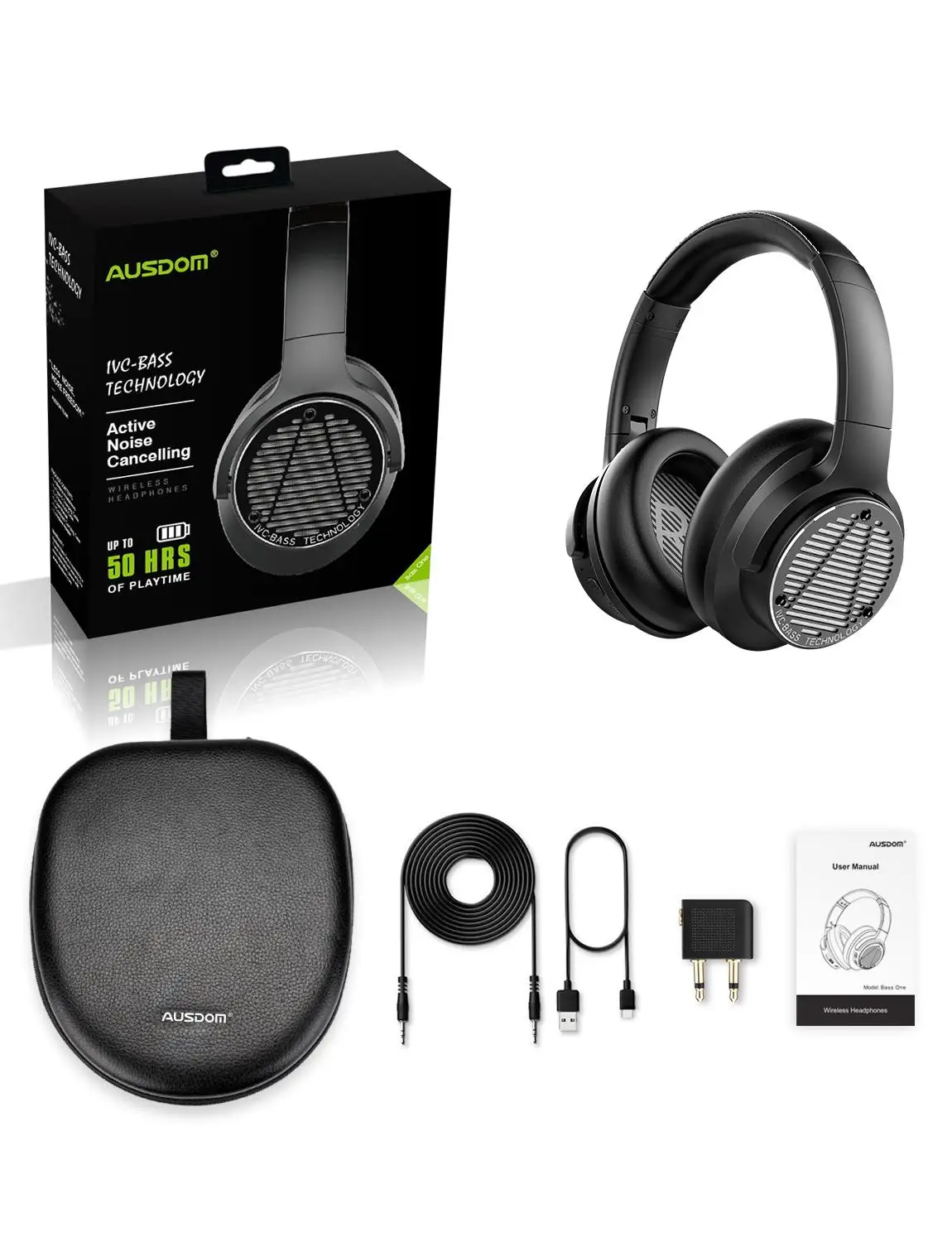 AUSDOM BASS ONE Headphones Wireless Bluetooth TypeC 750mAh Fast Charging Deep Bass Subwoofer ANC Wireless Headsets For DJ MUSIC