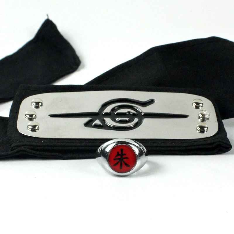 Аниме Наруто Акацуки повязка на голову + кольцо косплей аксессуары Uchiha Itachi черная