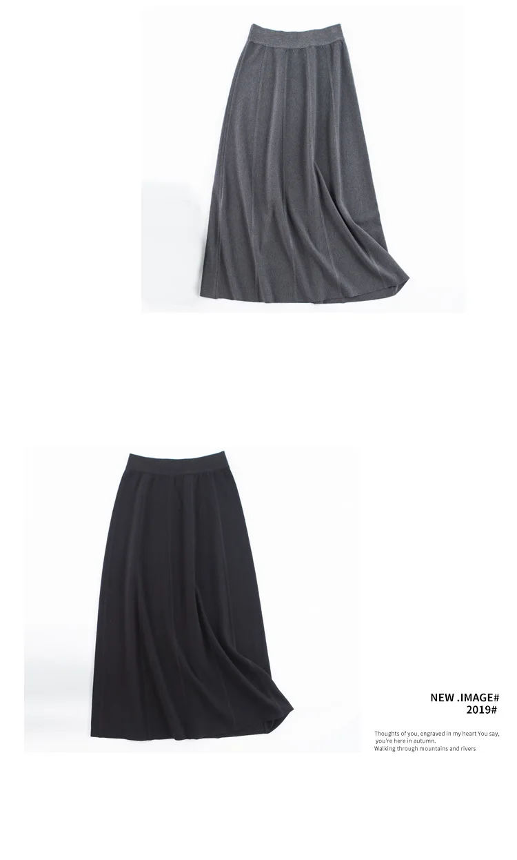 Зимняя Гибкая эластичная юбка миди с высокой талией, зонтик, теплая трикотажная юбка для женщин, серые, черные, бежевые женские юбки saia saias