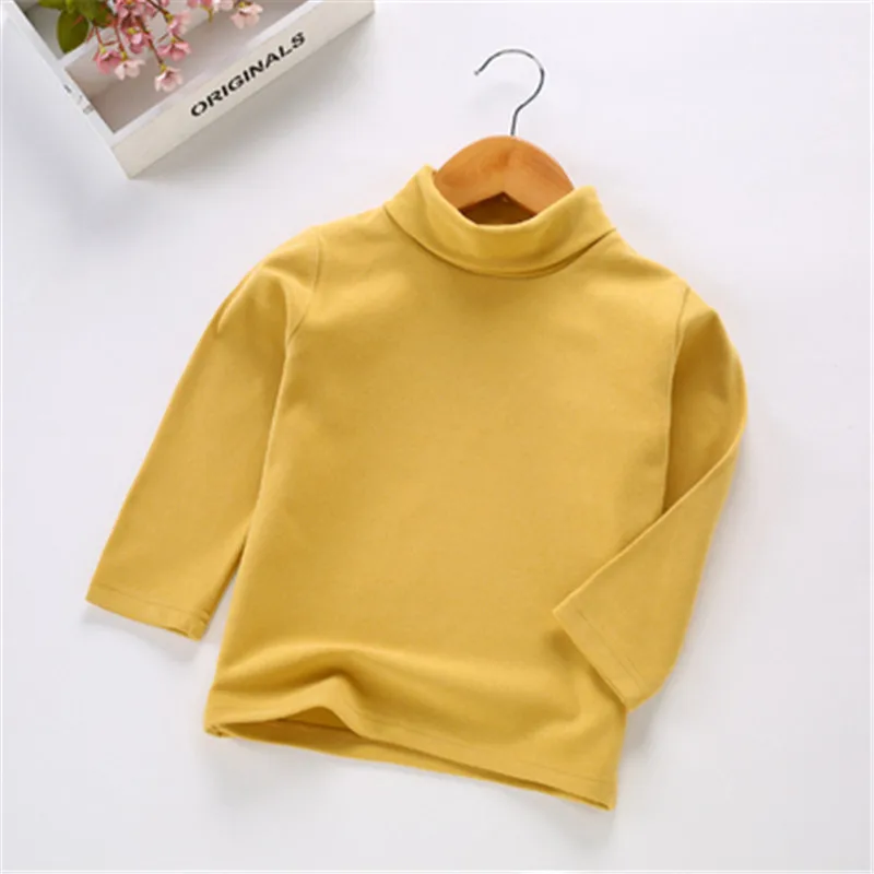 Цвет: желтый Girls T-shirts Solid Long Sleeve Cotton T Shirt Turtleneck Baby Toddler Girl Shirts Kids Tops Clothes Child Base T Shirts AA4120 - Цвет: Цвет: желтый
