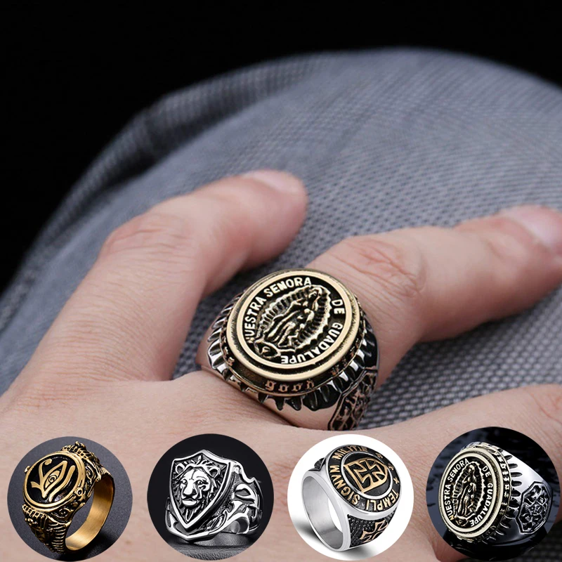 New 4 Styles Punk Men Rings Vintage/Hiphop Male Ring Daily Jewelry Size 7-13