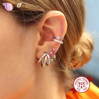 

High-Quality 925 Sterling Silver Rectangle White/Rainbow Zirconia Huggie Hoop Earrings for Women Simple Geometric Hoop Earrings