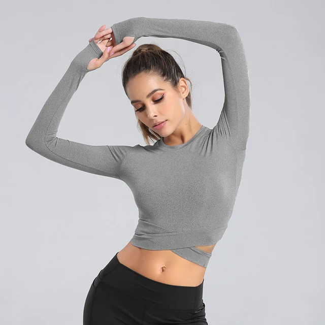 Sfit Tight Seamless Yoga Shirts Women Long Sleeve Cropped Gym Tops Fitness Woman Running Workout Sport T-Shirts Sports Wear