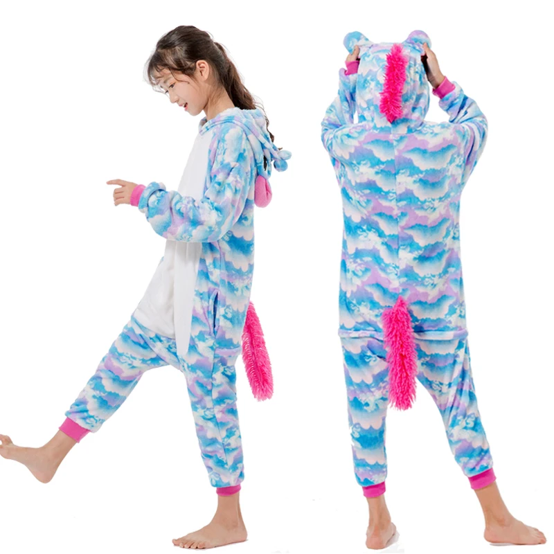 Cloud Kigurumi/Детские пижамы для мальчиков и девочек; пижамы с единорогом; фланелевые детские пижамы; комплект одежды для сна с животными; зимние комбинезоны; От 4 до 12 лет - Color: Cloud
