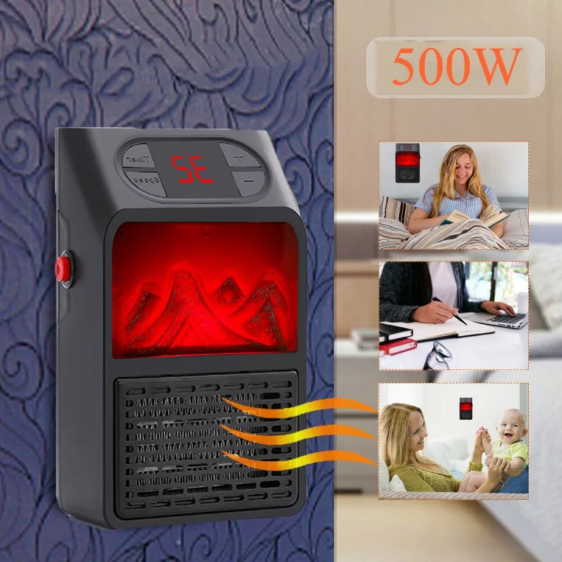 Бытовой Настенный Удобный вентилятор, зимний Электрический настенный нагреватель пламени, штепсельная вилка США, нагреватель воздуха, PTC керамическая нагревательная плита, радиатор