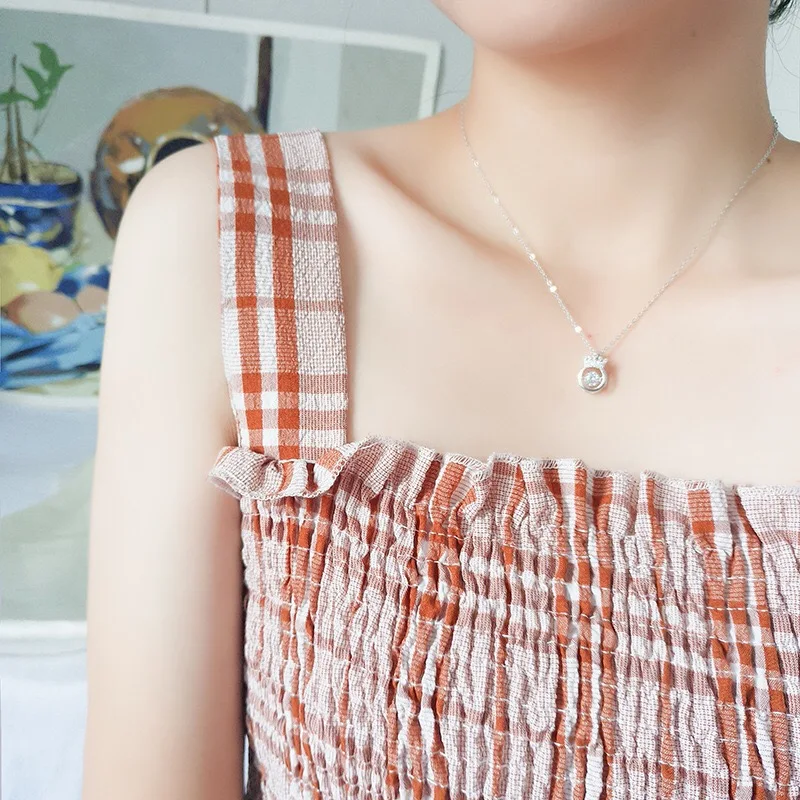 Ожерелье из серебра 2019 пробы с изображением бьющегося сердца и короны модное