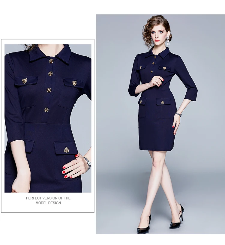 Осеннее темно-синее мини офисное облегающее платье Vestidos Invierno Mujer Женские Короткие вечерние платья Lange Jurken ropa mujer K8556