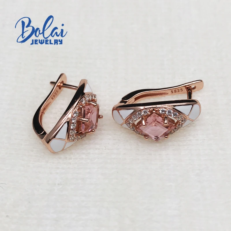 Bolaijewelry, созданный драгоценный камень морганит нано клипсы сережки 925 стерлингового серебра ювелирные украшения для женщин вечерние или повседневные
