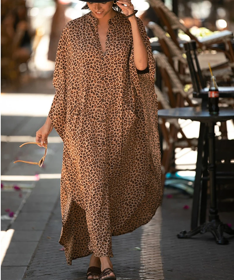 Leopard Print Over Size Beach Cove up Women Dress Cover ups for Swimwear Women Kimono Plage Sarong Bikini Cover up Beachwear