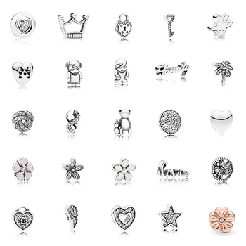

Authentic 925 Sterling Silver Beads Flower Locek Heart Silver Tree Petites For Women Pandora Lock Memories Necklace