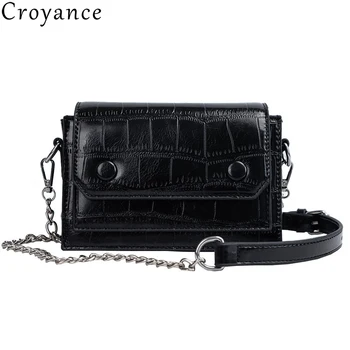 

Croyance Simple Style Women Shoulder Bags Chains Rivet Handbag Small PU Leather Messenger Bag Crossbody Purse Female