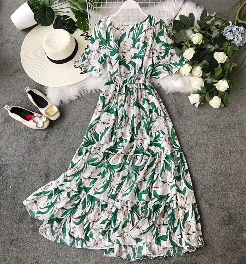 ZCWXM Sexy Jurk Bohemian Print Bloemen Zomer Vrouwen Met Korte A-lijn Mouwen Strand Stijl 2020 V-hals Vestido | Женская одежда
