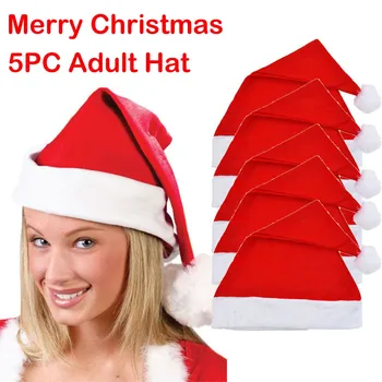 

5PC Adult Unisex Adult Xmas Red Cap Santa Novelty Hat for Christmas Party Hat Новогодняя шапка Chapeau de noël gorro navideño