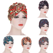 

Women Fashion Spiral Turban Hat Sleep Muslim Resuable Head Cover Night Cap Headscarf Round Flower Folds Bonnet Spiral Turban Hat