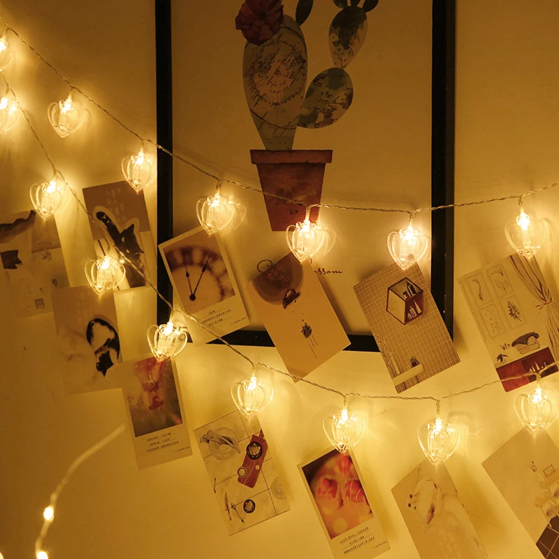 

Photo Clip String Lights Heart Shaped Garland for Hanging Pictures Photo String Lights with Clips Perfect Dorm Bedroom Wall Deco