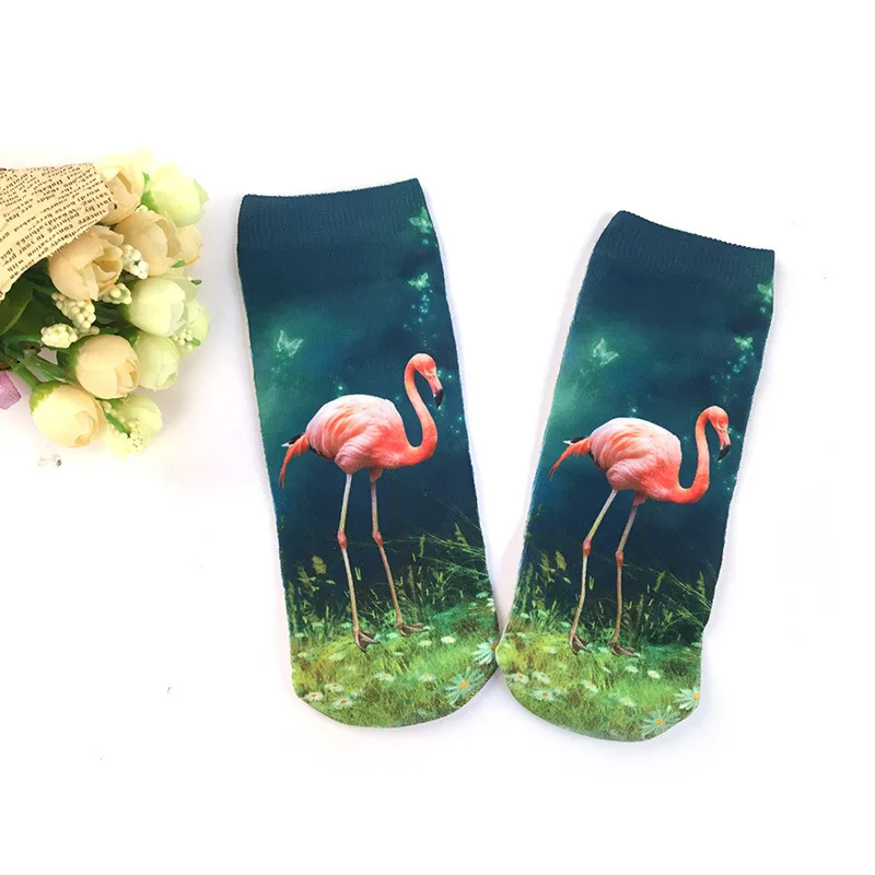 Повседневные носки с объемным принтом женские прочные носки с изображением фламинго милые короткие носки повседневные носки с мультипликационным принтом для подростков 1 пара = 2 шт. ms21