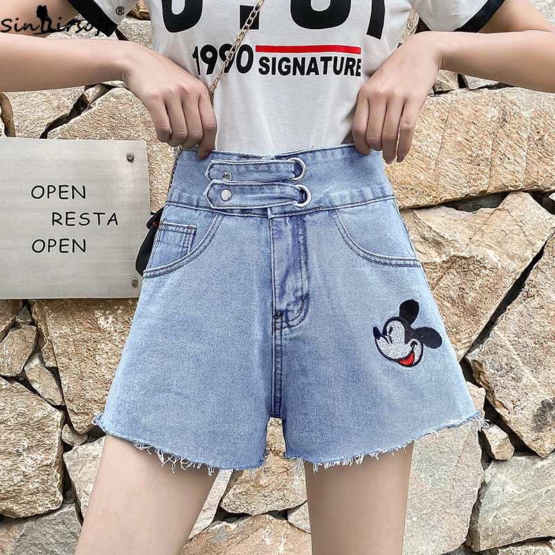 mickey mouse denim shorts womens