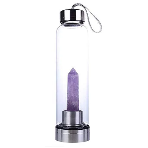 Natural Crystal Point Healing Obelisk Wand Elixir Quartz Crystal Water Bottle 