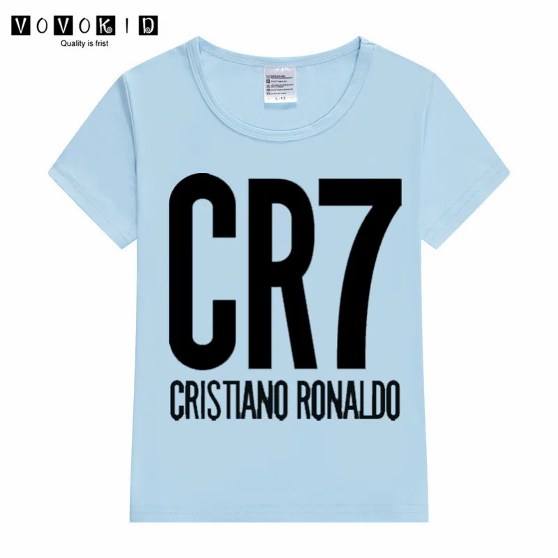 Популярная Футболка с принтом Ronaldo football CR7 для маленьких девочек и мальчиков Забавные футболки для детей с принтом манаги топы для маленьких девочек розового, серого и белого цвета - Цвет: P1720C-skyblue