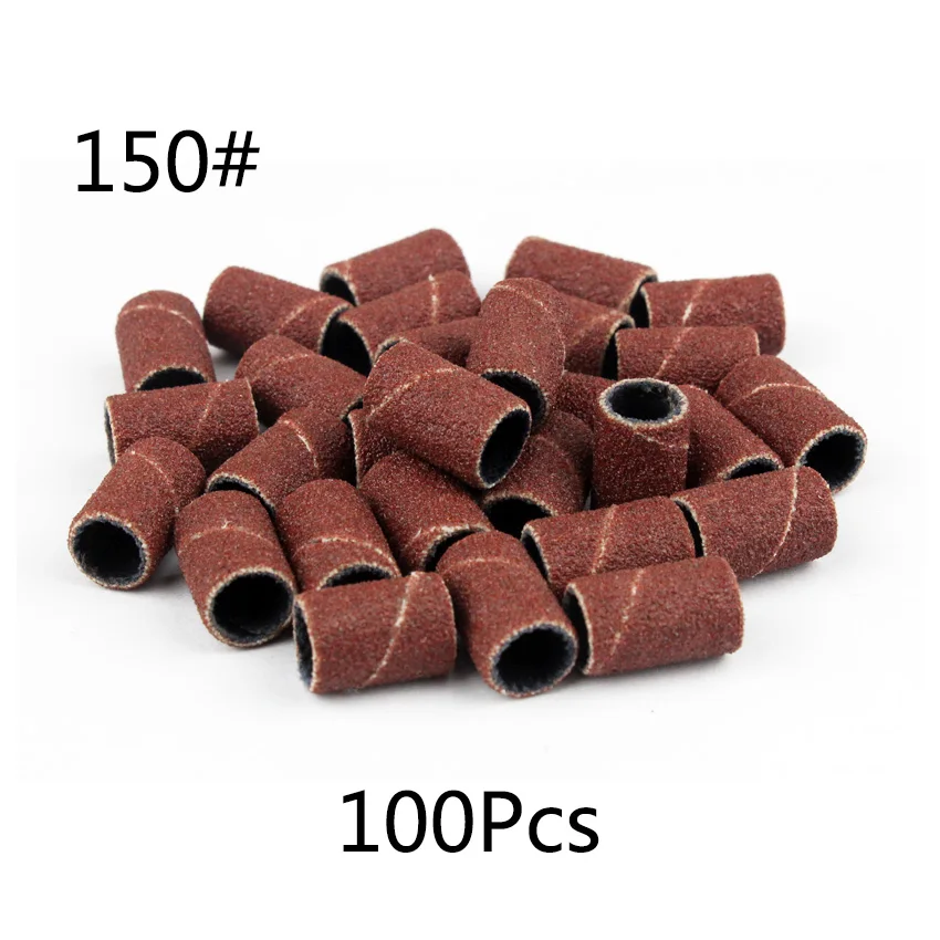 100Pcs/Pack#80#120#150#180#240 Sanding Bands Manicure Pedicure Nail Electric Drill Machine Grinding Sand Ring Bit - Color: 150