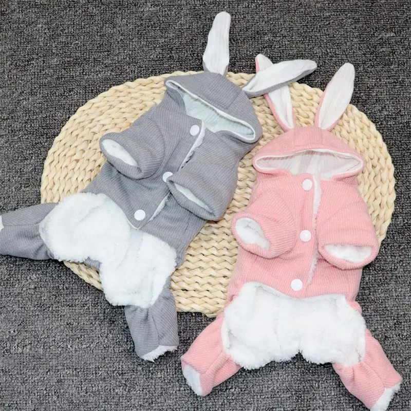Pet осенне-зимняя теплая одежда милый костюм для девочек с дизайном в виде костюма кролика 4 брюки с широкими штанинами хлопок комплект верхней одежды с хлопковой подкладкой: куртка для собак
