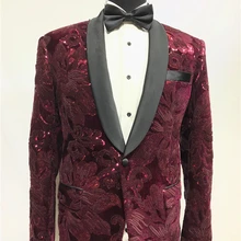 Red Beaded Suit Tuxedo Jacket+black Pant Mens Stage Wear Mens Tuxedos Wedding Plus Size Custom Suits Tailor Made Suit