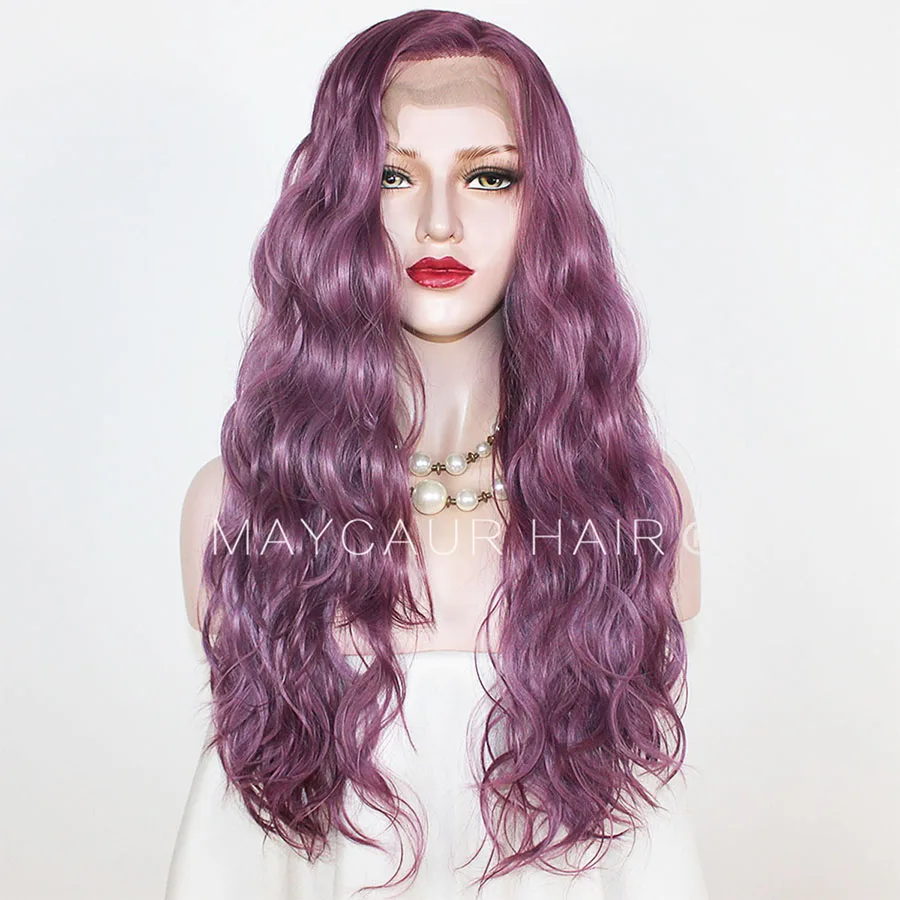 Maycaur Long Loose Wavy Hair Synthetic Lace Front Wigs for Black Women Purple Color Lace Wigs Glueless Heat Resist (1)